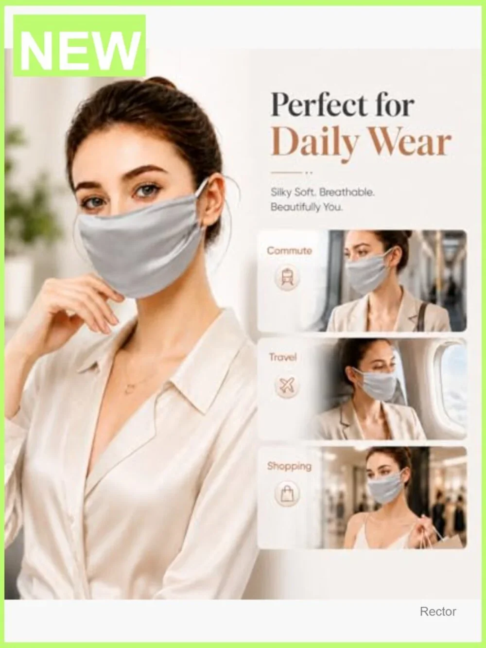 100% Mulberry Silk Face Mask, UPF50+ UV400 Sun Protection, Breathable for